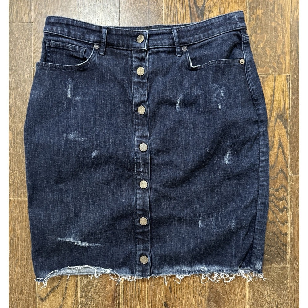 Banana Republic Jean Skirt Sz 4 (W29xL18) Button Down Pencil Blue Denim Raw Hem